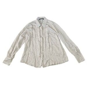 Peruvian Connection Women Medium Cream Floral Jacquard Viscose Button Up Blouse